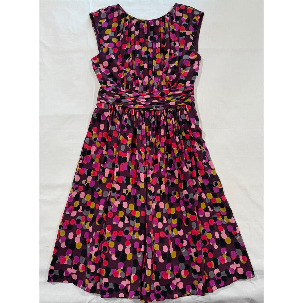 Boden Selina Polka Dot Dress Wine & Pink Multi Color Size 6L (076)
